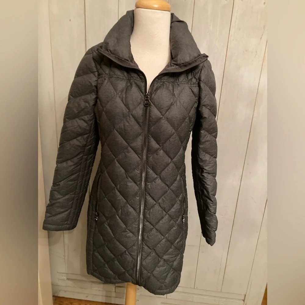 Michael‎ Kors Lightweight Diamond Quilted Down Full Puffer Jacket Coat S Grey
